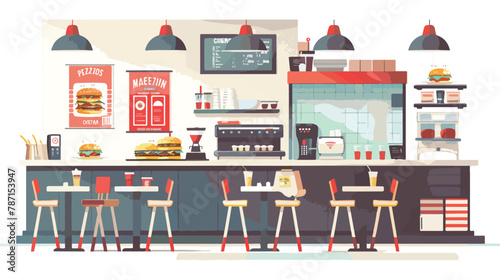 Pizza and fast food restaurant interior. Vector 