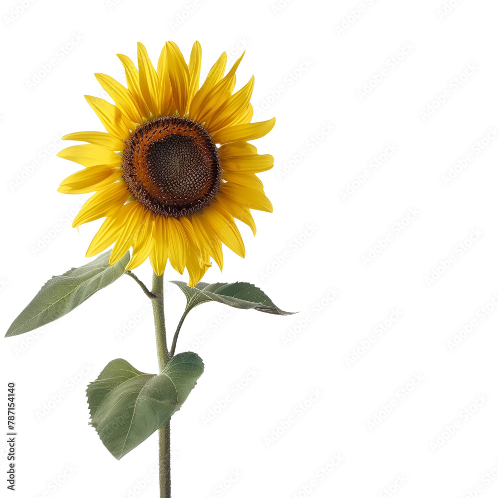 isolated a sunflower with leaves, transparent background