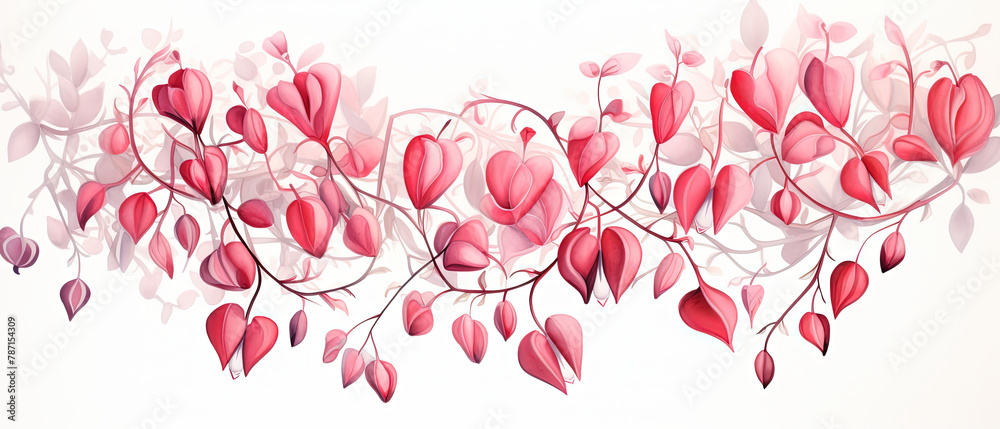 a painting of a bunch of pink flowers on a white background