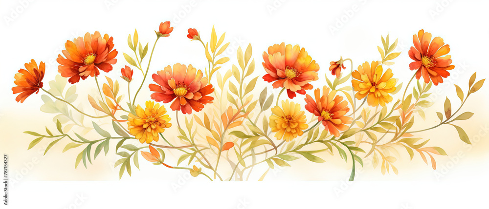 a many orange flowers that are growing on the stems - obrazy, fototapety, plakaty 