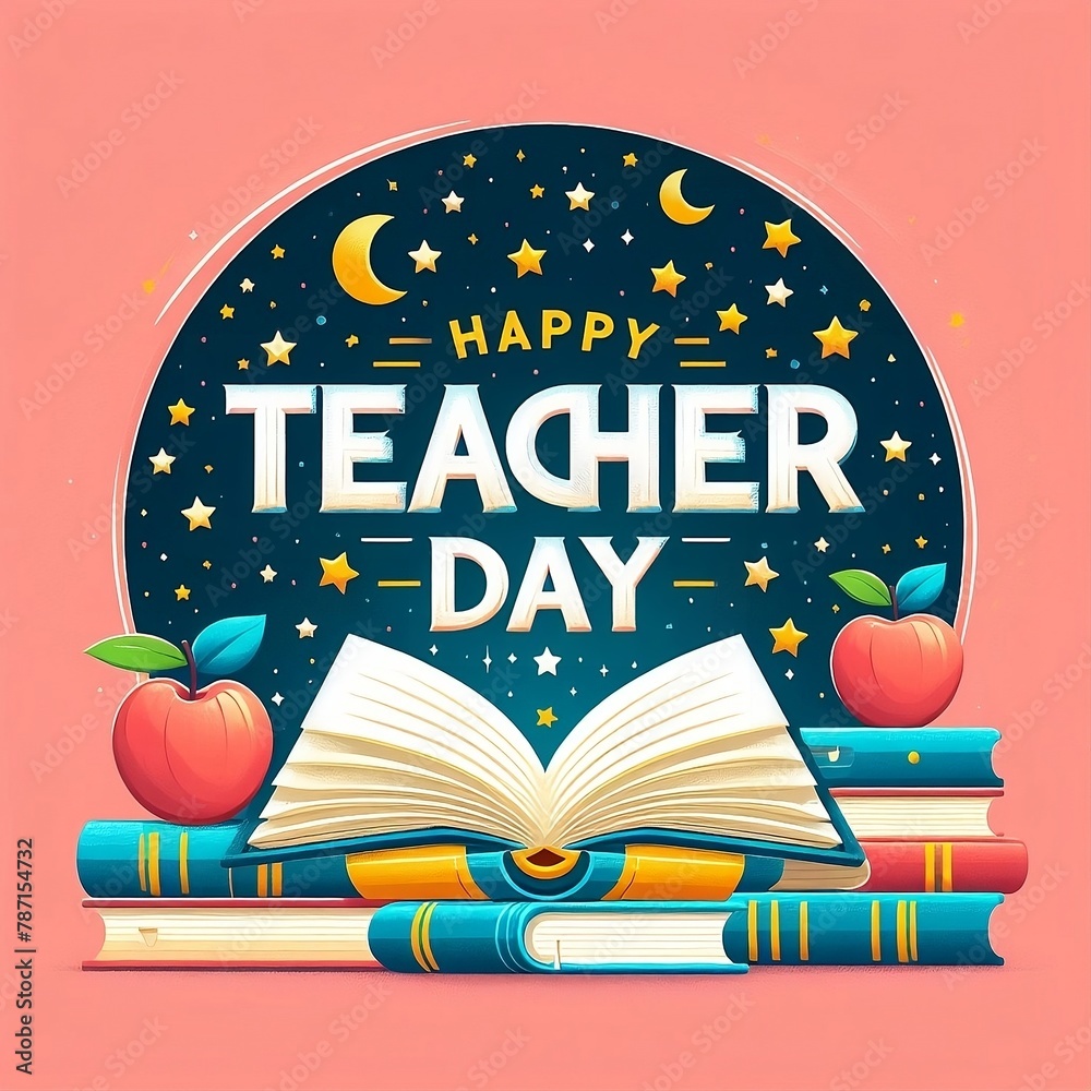 National Teacher Day Vector or Happy Teacher Day banner design, Book illustration with stars background created with generative ai	
 - obrazy, fototapety, plakaty 