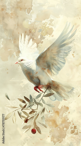 Dove of peace with an olive branch. Digital Art. v3