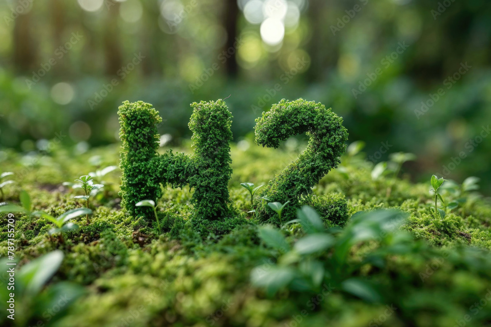 Green moss numbers one and two on forest floor Generative AI image Green moss numbers one and two on forest floor Generative AI image