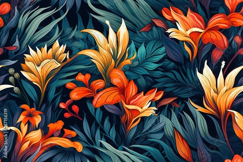 Seamless pattern, abstract art. Watercolor painting, children's wallpaper. Hand drawn plants. Palms, rainforest, leaves, flowers. modern Art. Prints, wallpapers, posters, cards, murals