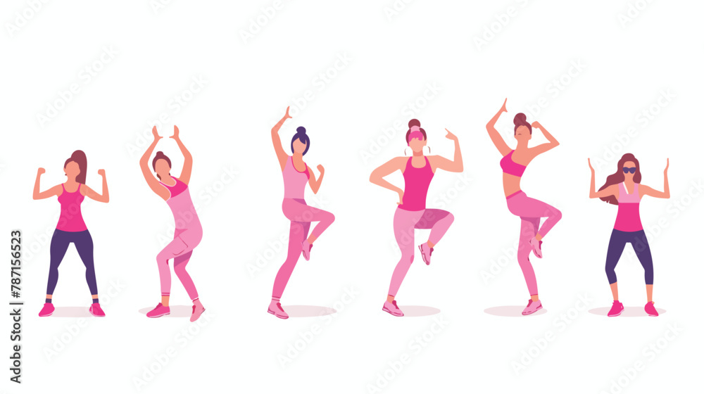 Pose of people exercising in pink clothes female flat