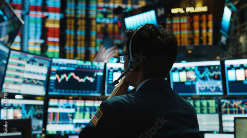Stock Trader Monitoring Financial Data on Screens © djmaxx24
