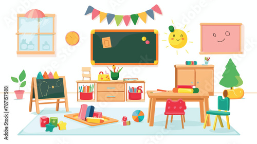 Preschool kindergarten classroom with desk chairs © Megan