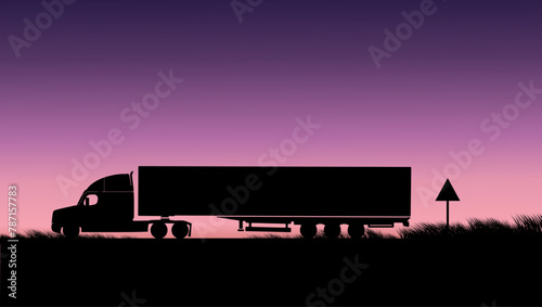 truck on the road, flat color illustration