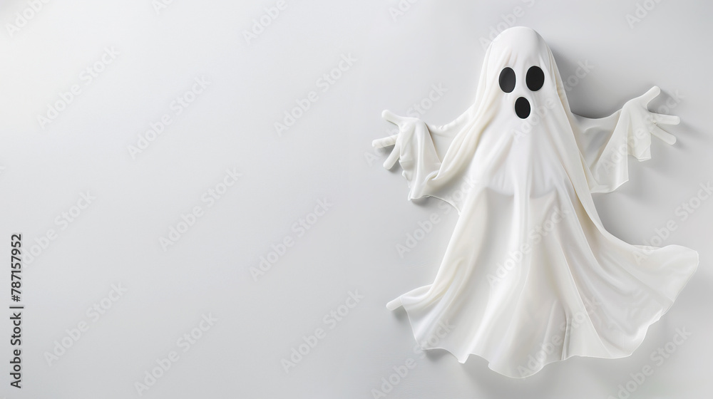 3D illustration of a little white ghost floating on a white background. 3D illustration of a little white ghost floating on a white background.