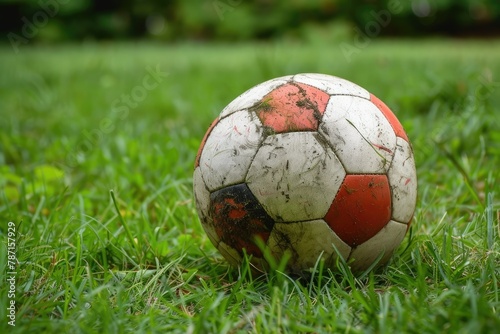 Soccer ball resting on a grassy field,ready for an exciting game or tournament to begin with players competing in a sporting event © Mickey