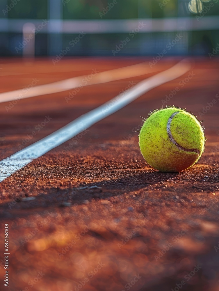 Vibrant Tennis Ball on a Lush Green Tennis Court Ready for a Thrilling Match