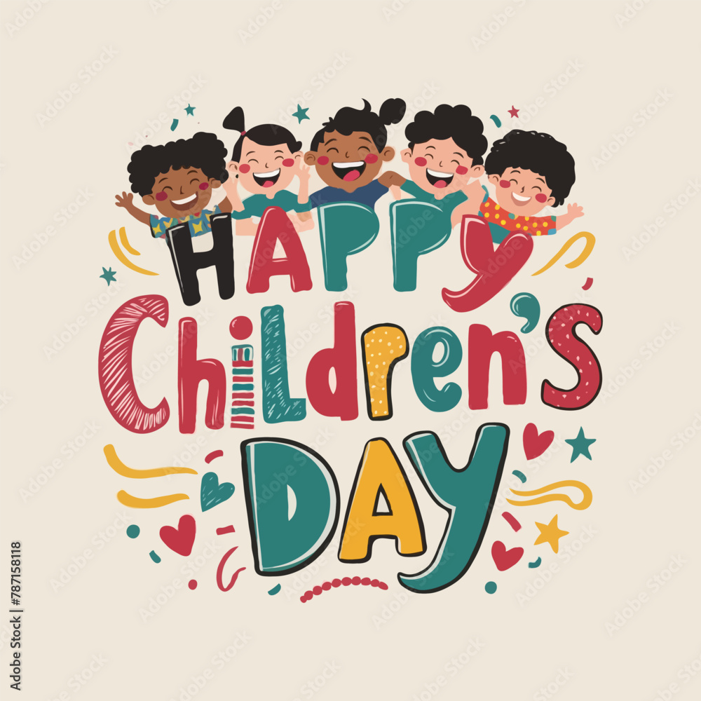 Fototapeta premium Children's Day t-shirt design template. Children's Day lettering. Children day typography