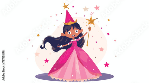 Princess with magic stick. Young girl in luxurious dr