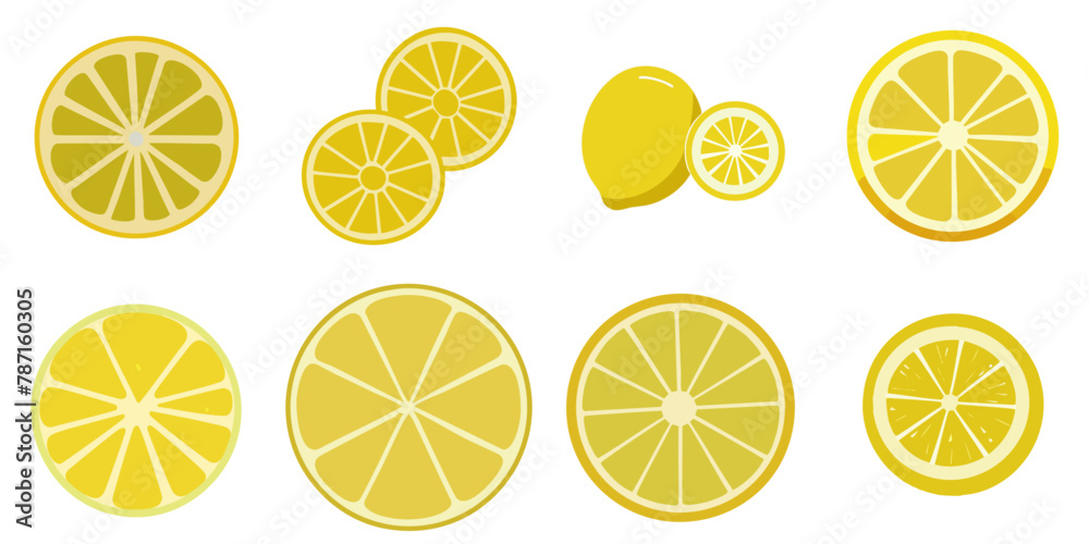 Vector illustration of sliced lemons with multiple simple designs