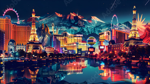 Diverse Nevada: A Graphic Illustration Encompassing The Alluring Spirit of Famous Nevada Cities #787160366