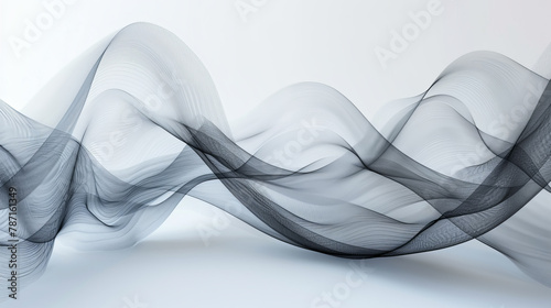 Abstract and smooth white mesh waves in a digital rendering with a tranquil feel, ai generated