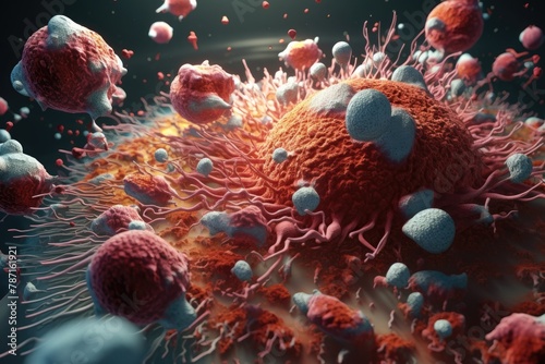 A visually striking 3D scene of a battle within the pancreas, with cells defending against malfunctioning cells in a crystalline structure, no shadow