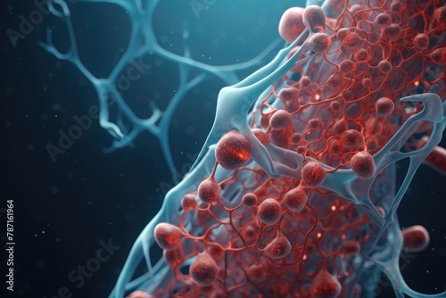 An eerie 3D animation set within the human brain, showing neurons and immune cells battling plaque and disease-causing agents, high detail
