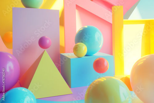 AI Generated Image. Abstract colorful vibrant geometric figures