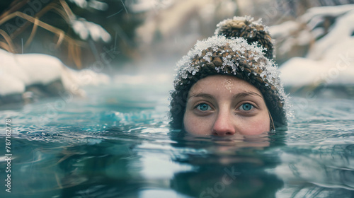 Young woman swimming in hot spring in winter © Ashley