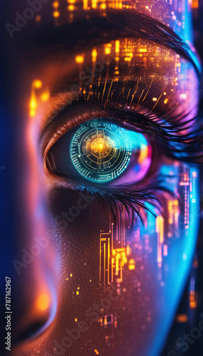 Digital eye with colorful lines and numbers