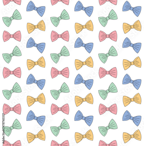 Vector seamless pattern of hand drawn doodle sketch colored bow tie isolated on white background
