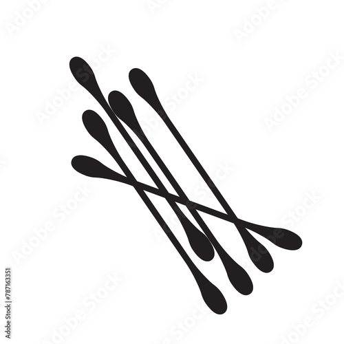 Cotton Swab Icon, Paper Ear Sticks Symbol, Hygiene Buds Sign, Earwax Cleaner Swab Silhouette, Minimal Ear Sticks Icons on White Background, Vector Illustration