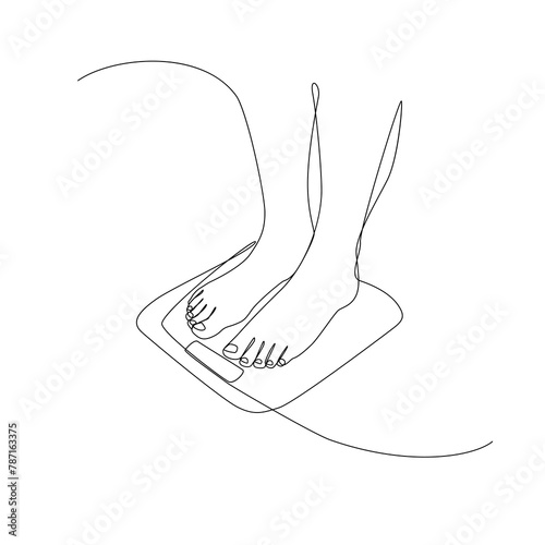 Bare Foot on Weight Scale Continuous Thin Line, Minimalist Feet Drawing, One Line Art Barefoot, Single Outline Drawing, Legs Logo, One Line Foot