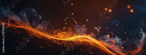 Dark abstract bokeh background  magic smoke and sparks  neon orange.