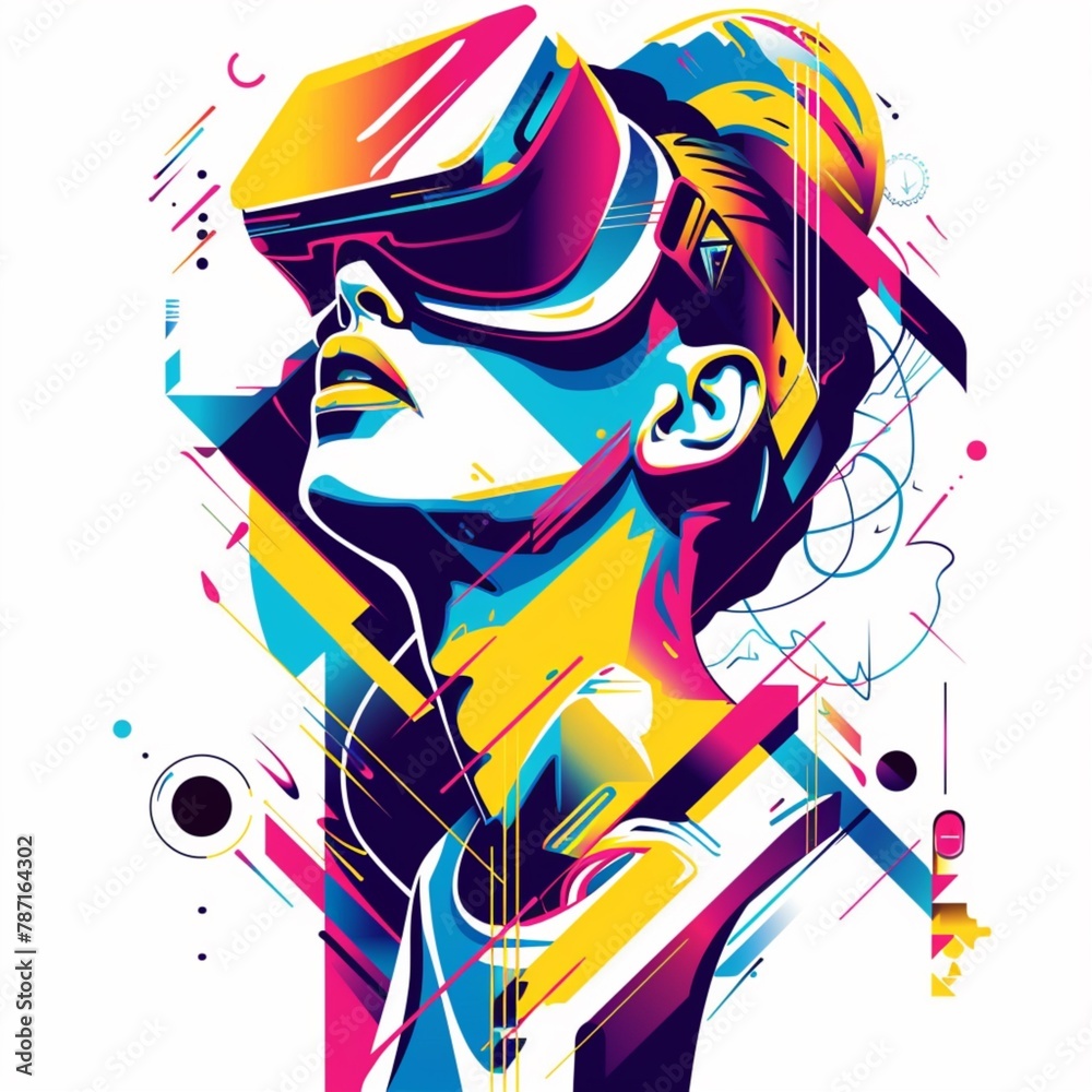 Obraz premium A young man in a VR headset. Abstract Image. Generative AI illustration