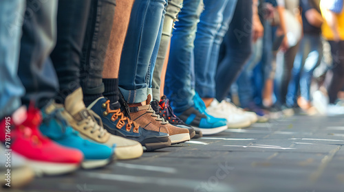 Group of people in sneakers on the street. Close-up.