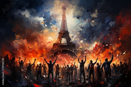fans celebrating Paris Saint Germain PSG soccer club winning champions league champion cup abstract illustration mobile smartphone wallpaper photo