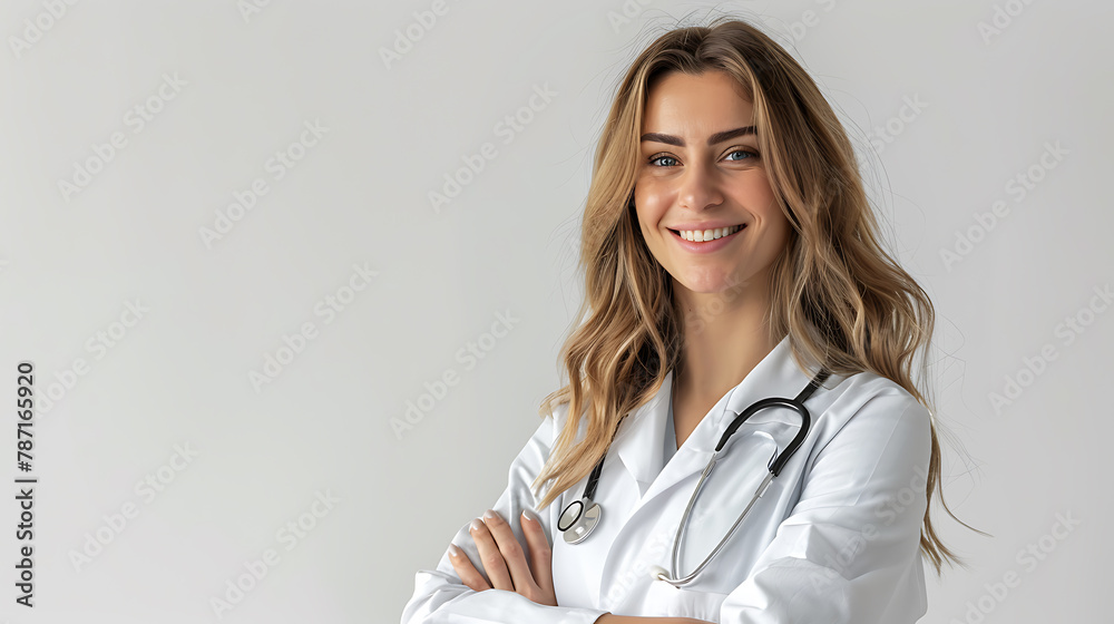 Portrait of smiling female doctor with stethoscope on white background Portrait of smiling female doctor with stethoscope on white background