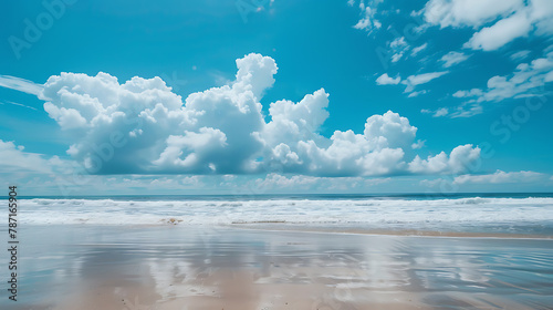 Beautiful tropical beach with blue sky and white cloud