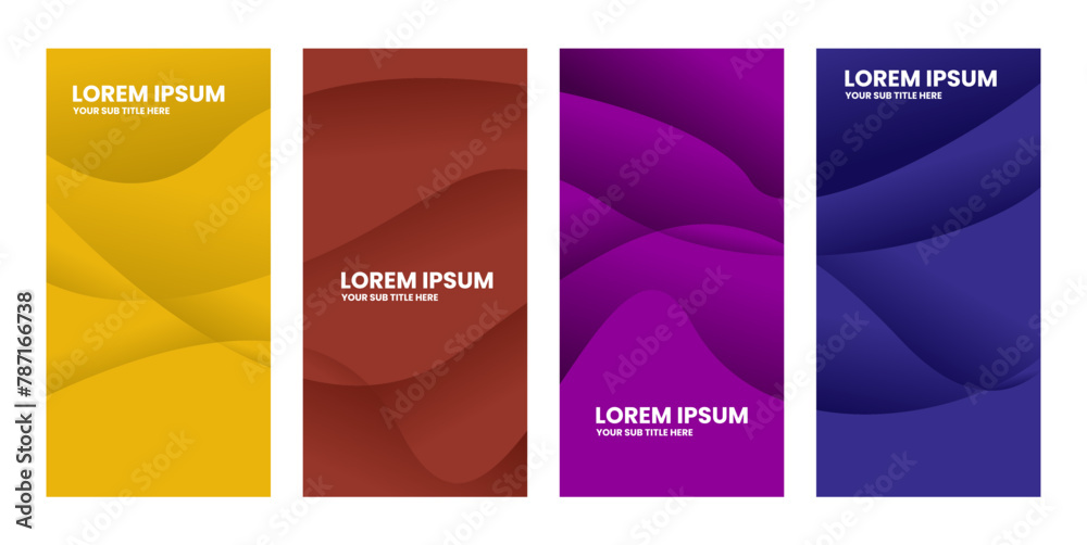 Four vertical color gradient curved texture with text.