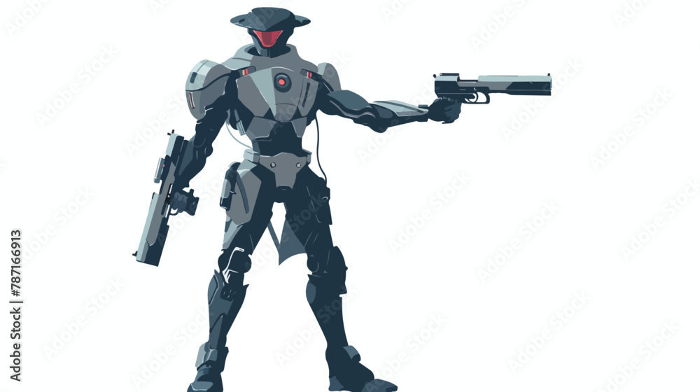 Sci-Fi Character Posing with guns flat vector isolated