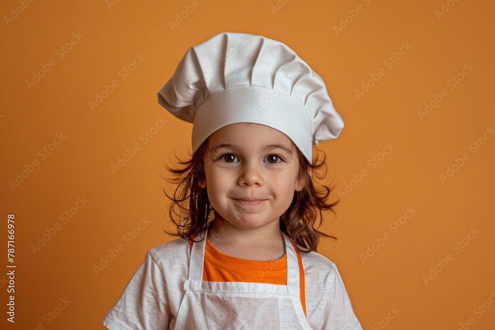 cute caucasian smiling child in chef’s uniform - hat and clothes - portait on plain background, culinary cooking studio concept with copy space cute caucasian smiling child in chef’s uniform - hat and clothes - portait on plain background, culinary cooking studio concept with copy space