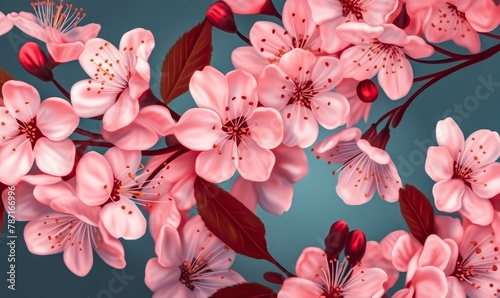 Pink cherry blossom wallpaper design, realistic style, spring flowers. Generative ai