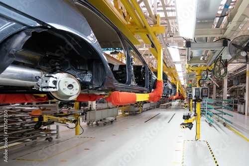 Automated Car Assembly Line Plant Automotive Industry Shop Production Assembly Machines Bottom View