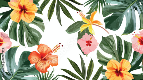 Seamless background with tropical flowers isolated.