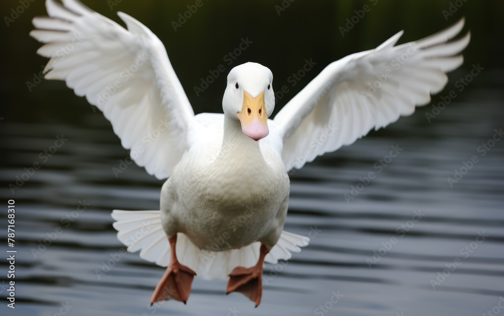 Graceful Duck in Flight Over Water