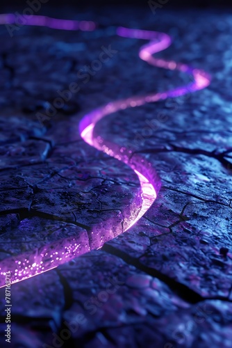 Neon infinity on cracked earth, purpleblue loop, technology curve light photo
