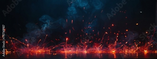 Dark abstract bokeh background, magic smoke and sparks, neon red.