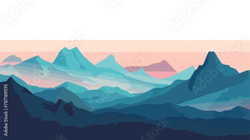 Serene mountain landscape with towering peaks and rol © Megan