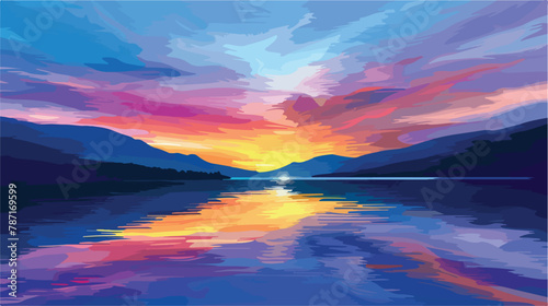Serene sunset over tranquil lake with vibrant colors