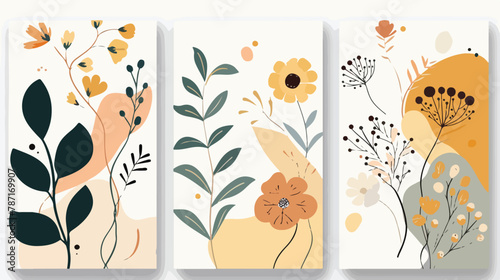 Set of abstract flower posters. Trendy botanical wall