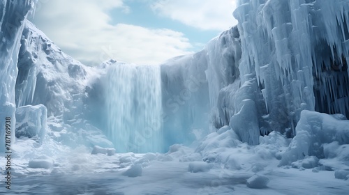 AI-generated photographers capturing the mesmerizing beauty of frozen waterfalls cascading down icy cliffs in the heart of winter