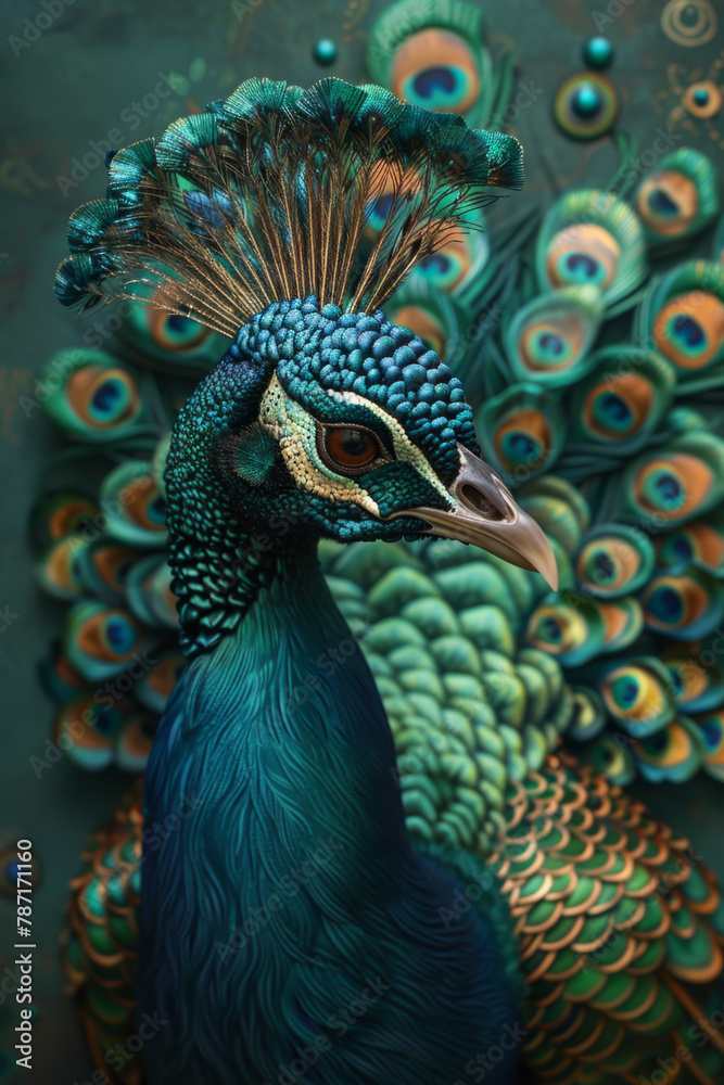 Obraz premium Stunning fantasy peacock illustration showcasing the beauty and majesty of these magnificent birds.