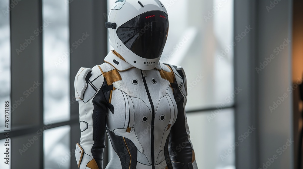 super futuristic robotic women's suit with an interesting design on a mannequin super futuristic robotic women's suit with an interesting design on a mannequin