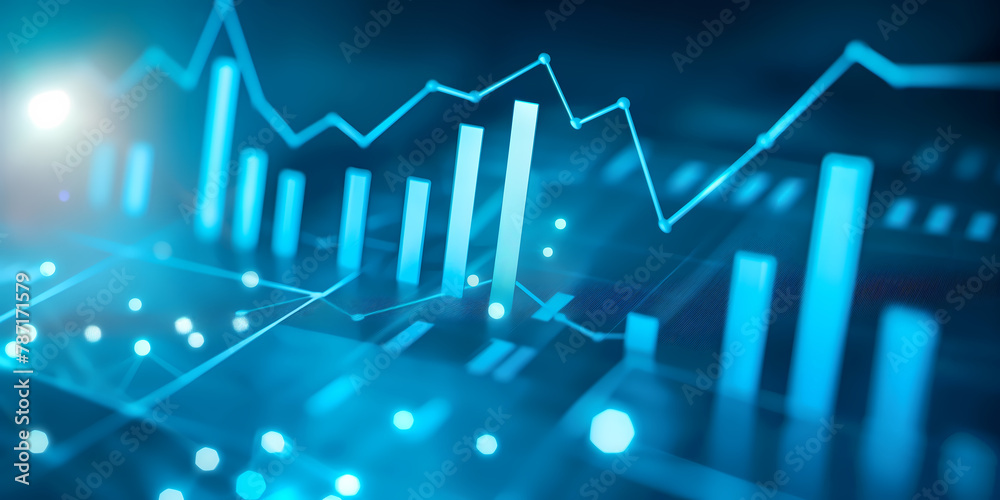 Naklejka premium Abstract digital chart background, stock business graph, statistics and diagram about data exchange in finance, trend and trade in economy
